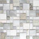 Mosaïque Carreau Quartzite Pierre naturelle Aluminium argent gris beige clair Combinaison MOS49-525