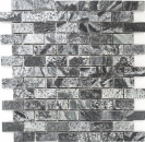 Quartzite Mosaïque Brick gris argenté anthracite poli mur sol douche carrelage salle de bain - MOS28-0202_C