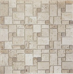 Travertin Carreaux mosaïque terrasse mur sol pierre naturelle beige marron carrelage cuisine salle de bain - MOS43-1212-15