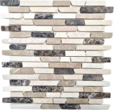 Mosaïque marbre pierre naturelle beige marron crème Brick Castanao composé de bâtonnets carrelage mur cuisine - MOS40-0195