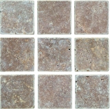 Carreau Travertin Pierre naturelle Noce noyer brun Carreau en pierre naturelle aspect antique Carreau de douche Paroi de douche Carreau de cuisine - MOSF-45-46116