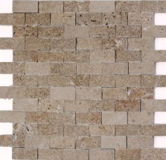 Travertin mur en pierre mur pierre naturelle noyer brun Brick Splitface 3D optique carrelage mural carreau de cuisine - MOS43-44248