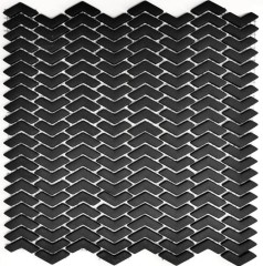 Mosaïque de verre Revêtement mural durable Recyclé Chevron Enamel noir mat MOS140-HB31B