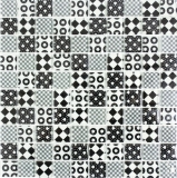 Mosaïque de verre Ornements rétro vintage Carreaux de mosaïque blanc optique noir MOS88-8OP5