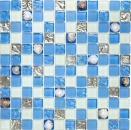 Mosaïque de coquillages Carreaux de mosaïque de verre blanc mat bleu argenté MOS82B-0104