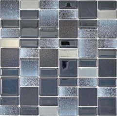 Mosaïque de verre Carreaux de mosaïque gris anthracite noir combinaison irisée MOS68-035B