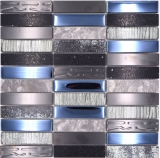 Plaquette Rectangle Mosaïque de verre Composite Acier inoxydable argenté gris bleu noir Revêtement mural cuisine - MOS87-58X