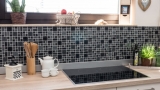 Pierre artificielle Mosaïque de verre Carreaux de mosaïque composite noir gris foncé anthracite Carrelage cuisine - MOS88-K989