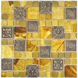 Mosaïque de verre Pierre artificielle Carreaux de mosaïque Résine or gris argent Ornement Carrelage mur salle de bain cuisine - MOS88-0790