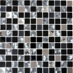 Mosaïque Carreaux acier inoxydable Mosaïque de verre anthracite argent noir Plaque de mosaïque MOS63-CM-426