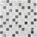 Mosaïque Carreau en acier inoxydable blanc argenté Mosaïque de verre Plaque de mosaïque MOS63-CM-424