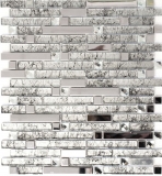 Mosaïque de verre bâtonnets Carreaux de mosaïque acier inoxydable blanc cream argent MOS86-0106