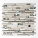Mosaïque de verre Pierre naturelle Bâtons Carreau de mosaïque Acier inoxydable Argenté Beige clair Gris blanc Revêtement mural Cuisine - MOS86-0108