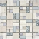 Pierre naturelle Mosaïque de verre Marbre Carreaux de mosaïque Acier inoxydable gris savon gris clair argenté clair Carrelage mural - MOS88-0202
