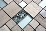 Échantillon manuel Carreau de mosaïque translucide acier inoxydable gris blanc combinaison mosaïque de verre Crystal pierre acier bois blanc MOS88-0202_m