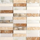 Plaquettes Mosaïque de verre Acier inoxydable Pierre naturelle beige crème marron Carrelage Salle de bain Mur WC - MOS87-52X
