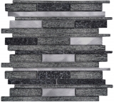 Mosaïque de verre Pierre naturelle Bâtons Carreaux de mosaïque Aluminium noir anthracite gris foncé Protection contre les éclaboussures Parement mural - MOS49-GV84