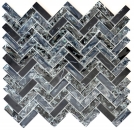 Carreau de mosaïque Translucide noir Chevron Mosaïque de verre Crystal Pierre noire MOS87HB-0328_f