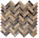 Verre Pierre naturelle Marbre Carreau mosaïque brun foncé beige crème Verre brisé chevron Carrelage cuisine mur WC - MOS87HB-1355