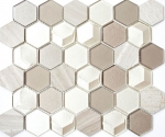 Pierre naturelle Mosaïque de verre Carreaux de mosaïque Hexagonal nacré beige crème noisette Revêtement mural salle de bain - MOS11D-44