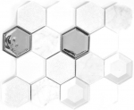 Mosaïque de verre hexagonale Carrelage en pierre naturelle Marbre blanc Verre miroir Miroir anti-éclaboussures Mur Cuisine - MOS11E-66