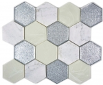 Mosaïque de verre hexagonale Carreau de pierre naturelle gris argenté gris-vert Marbre optique Carrare mur cuisine salle de bain WC - MOS11E-88