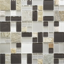 Pierre naturelle Mosaïque de verre Carreaux de mosaïque gris brun blanc anthracite Dos de cuisine Miroir de salle de bain - MOS88-0206