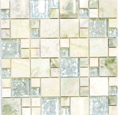 Carreau de mosaïque or translucide vert clair combinaison mosaïque de verre Crystal pierre Onyx or MOS88-MC639_f