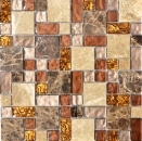 Pierre naturelle Mosaïque de verre Marbre Carreaux de mosaïque beige brun crème orange mur de cuisine carrelage - MOS88-1303