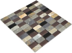 Motif main Carreau de mosaïque Translucide beige brun gris noir Rectangle Mosaïque de verre Crystal Pierre MOS87-1312_m