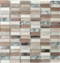 Plaquette Rectangle Carreaux Mosaïque de verre Bâtons brun clair argent gris Pierre naturelle Marbre Carrelage cuisine mur - MOS87-SM68