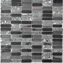 Plaquette Rectangle Carreaux Mosaïque de verre Bâtons argentés gris noir anthracite Pierre naturelle Dos de cuisine Salle de bains WC - MOS87-SM88