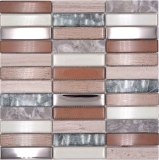 Plaquette Rectangle Mosaïque de verre Pierre brun clair argent gris clair beige Carreau de mur Cuisine WC - MOS87-68X