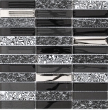 Plaquette Rectangle Carreaux Mosaïque de verre Pierre noire argentée anthracite gris foncé Carrelage salle de bain cuisine - MOS87-88X