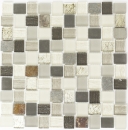 Pierre naturelle Rustique Carreau de mosaïque Mosaïque de verre Quartz beige crème anthracite Verre laiteux Dos de cuisine Salle de bains Mur WC - MOS82-0102