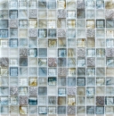 Pierre naturelle Mosaïque de verre Carreaux de mosaïque cream gris clair anthracite bleu-gris point vert Carrelage mural - MOS94-2505