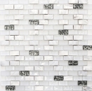 Mosaïque baguettes composite pierre naturelle carreau de mosaïque blanc argent Brick mosaïque de verre structure coquillage fond de cuisine salle de bain WC - MOS87-B01S