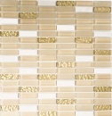 Plaquette Rectangle Carreaux Mosaïque de verre Bâtons blanc or brun beige Pierre naturelle Marbre Carrelage cuisine mur - MOS87-1202