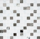 mosaïque de verre autocollant acier inoxydable blanc MOS200-4CM24