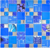 Mosaïque de verre Carreaux de mosaïque argent bleu foncé bleu mur carrelage cuisine salle de bain