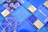 Motif main Mosaïque transparente Crystal Mosaïque de verre argent bleu mur carrelage cuisine douche salle de bain MOS88-0417_m