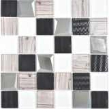Mosaïque de verre Carreaux de mosaïque blanc anthracite gris imitation bois mur carrelage cuisine douche salle de bain