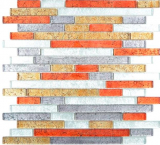 Mosaïque de verre baguettes Carreaux de mosaïque or argent noir rouge orangé structure