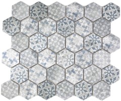 Hexagonal hexagonal carreaux de mosaïque céramique bleu gris blanc mix carreaux de mosaïque mur carreaux de cuisine salle de bains - MOS11H-0004
