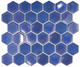 Mosaïque céramique Hexagone bleu cobalt brillant Carreaux de mosaïque murale Carreaux de cuisine Salle de bain MOS11H-4501_f