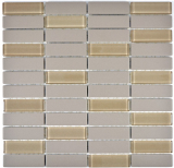 Bâtonnets Mosaïque Céramique beige clair boue gris non émaillé antidérapant verre mix receveur de douche carrelage sol salle de bain - MOS24-0212-R10