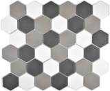 Carreau de mosaïque Céramique Hexagon blanc gris noir non émaillé MOS11B-0123-R10_f