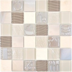 Mosaïque de verre Carreaux de mosaïque de pierre Acier relief beige cream boue mur carrelage cuisine salle de bain MOS88-1224