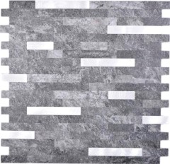 vinyle adhésif bâtonnets de mosaïque aspect pierre quartz anthracite argent miroir carrelage cuisine mur MOS200-22BS
