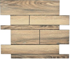 panneaux muraux autocollants aspect bois brun dosseret de cuisine carrelage
